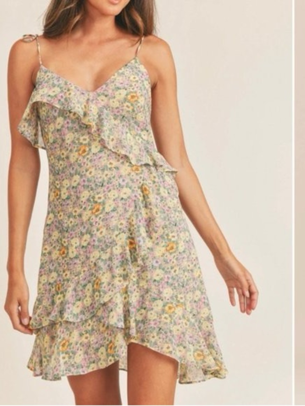 Astr Pastel Floral Ruffle Mini Dress - Yellow, Pink, Green